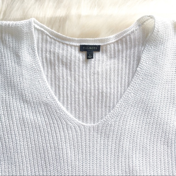 Talbots white cotton sweater v neck large - Picture 3 of 9